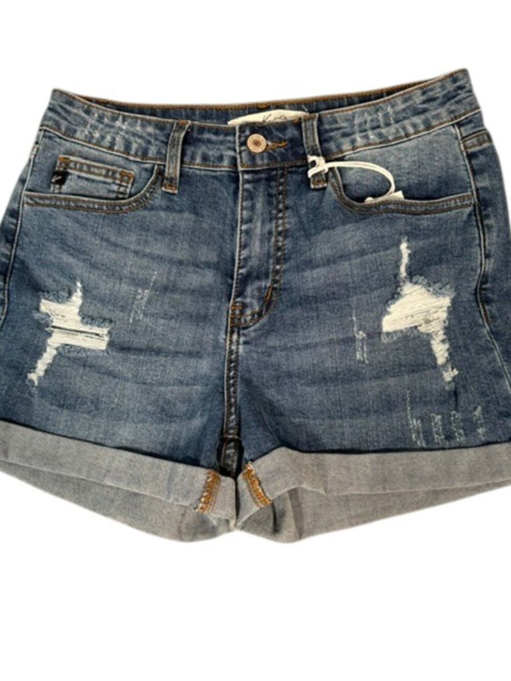 KanCan High Rise Distressed Denim Shorts Womens 7/27 Stretch Cuffed NWT